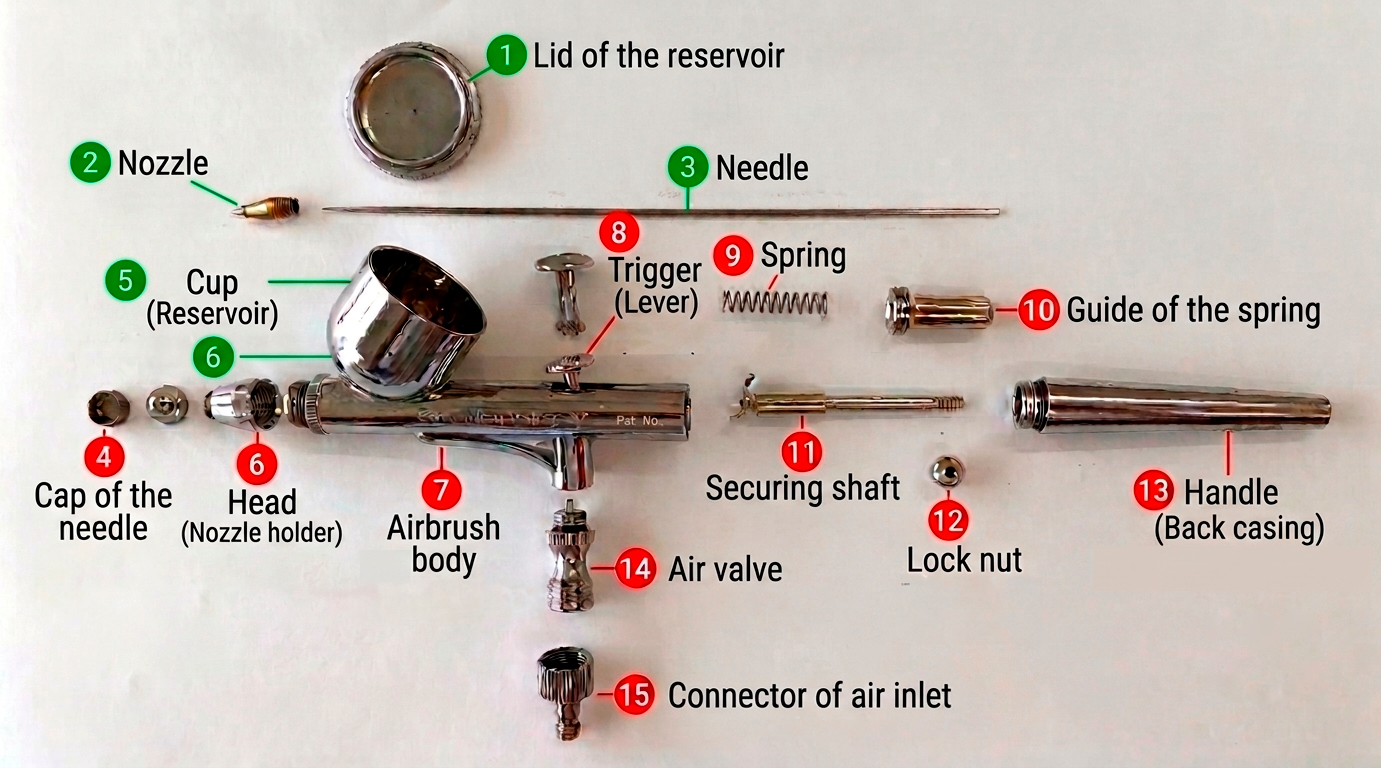 partes del sistema de pintura del aerógrafo