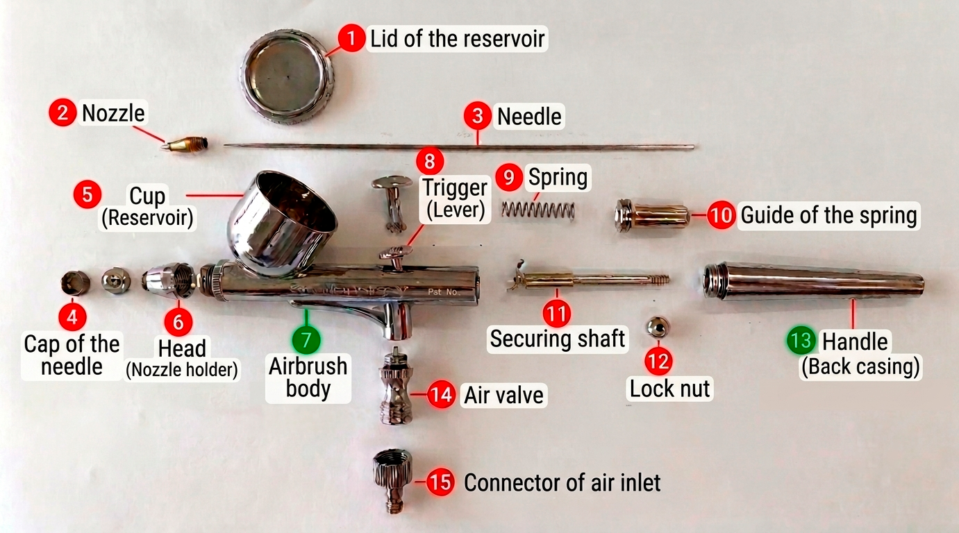 piezas del cuerpo de un aerógrafo