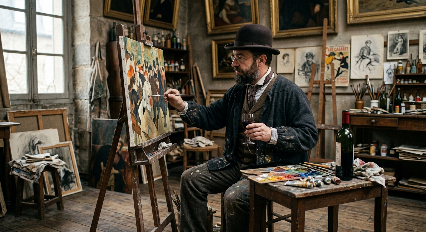 artista pintando con vino